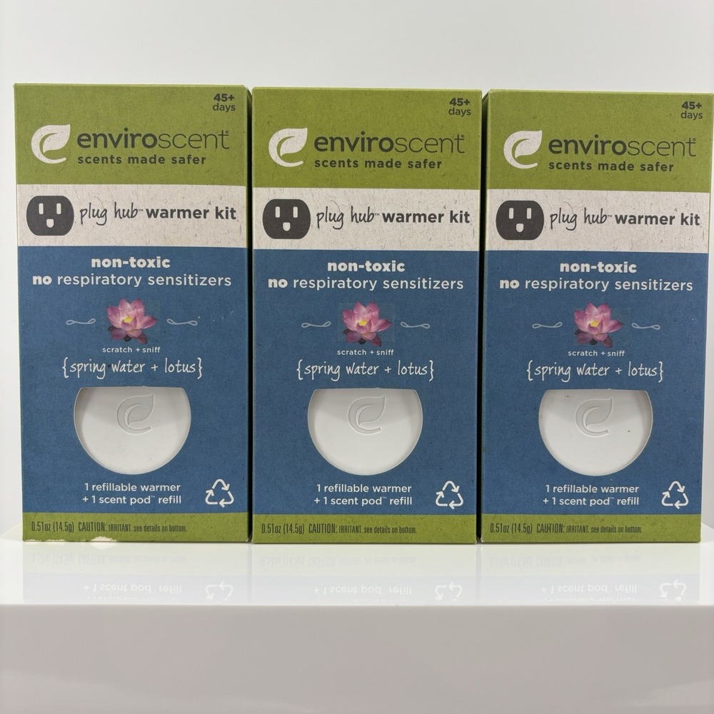 Enviroscent Plug Hub Warmer Kit Spring Water & Lotus + Scent Pod Refill Lot Of 3